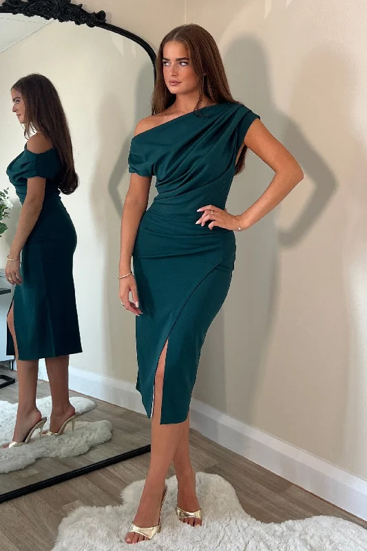 Midi dresses with wrap - around skirts for a customizable fitAriana Asymmetric Midi Dress Green Midi dresses with wrap - around skirts for a customizable fitAriana Asymmetric Midi Dress Green