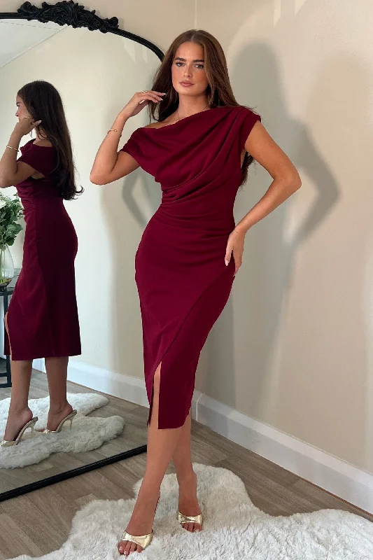 Midi dresses with halter necks for a stylish and comfortable optionAriana Asymmetric Midi Dress Wine Midi dresses with halter necks for a stylish and comfortable optionAriana Asymmetric Midi Dress Wine