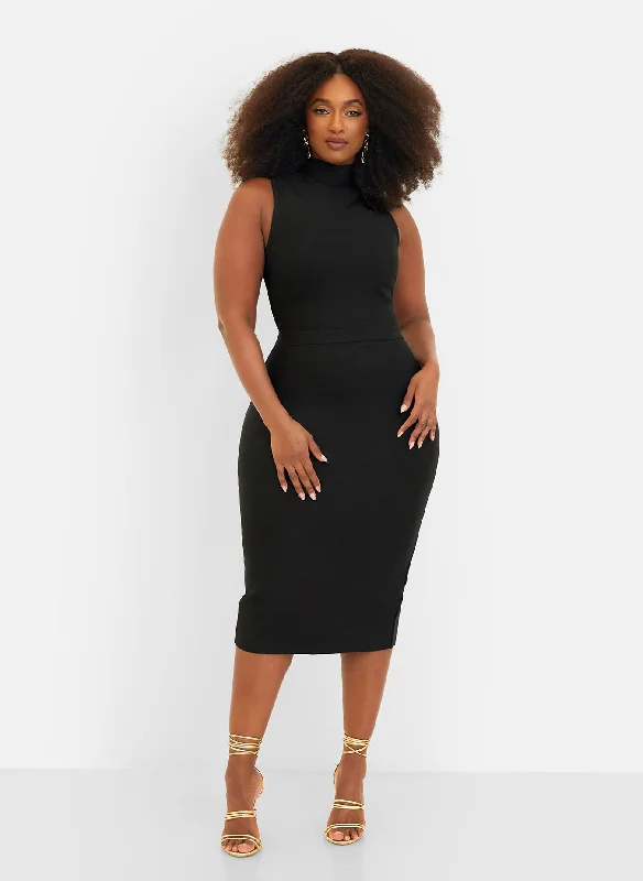Midi dresses with embroidered accents for a unique and detailed designEsme Bandage High Neck Midi Bodycon Dress - Black Midi dresses with embroidered accents for a unique and detailed designEsme Bandage High Neck Midi Bodycon Dress - Black
