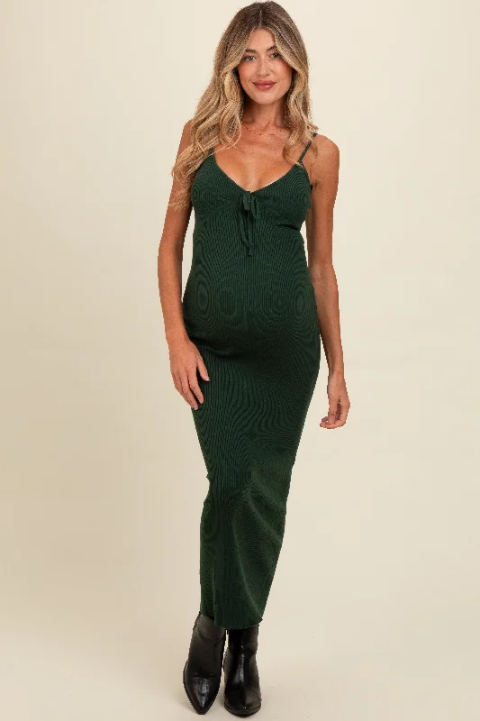 Midi dresses with bow accents for a sweet and charming lookForest Green Knit Front Tie Detail Maternity Maxi Dress Midi dresses with bow accents for a sweet and charming lookForest Green Knit Front Tie Detail Maternity Maxi Dress