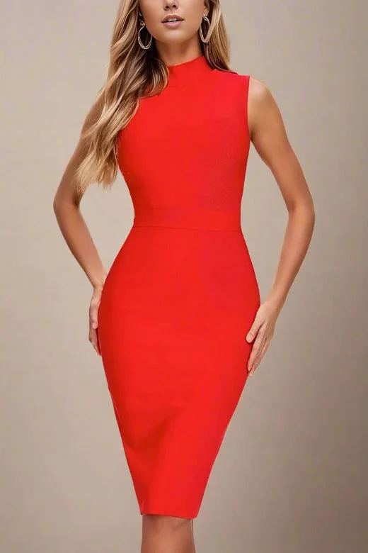 Midi dresses with ruffled sleeves for a more feminine and voluminous lookGrace Bandage Midi Dress - Lipstick Red Midi dresses with ruffled sleeves for a more feminine and voluminous lookGrace Bandage Midi Dress - Lipstick Red