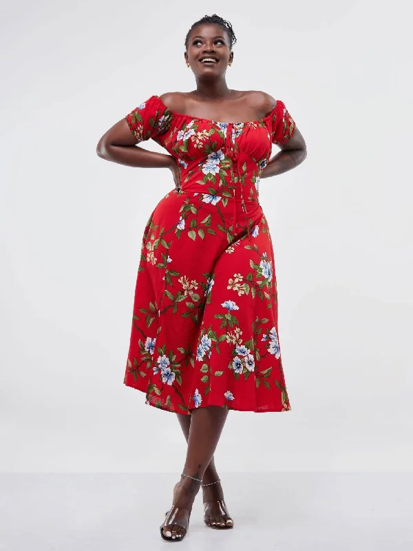 Midi dresses with cotton - blend materials for everyday comfortLadies & Linen Spring Floral Dress - Red / White / Green Print Midi dresses with cotton - blend materials for everyday comfortLadies & Linen Spring Floral Dress - Red / White / Green Print