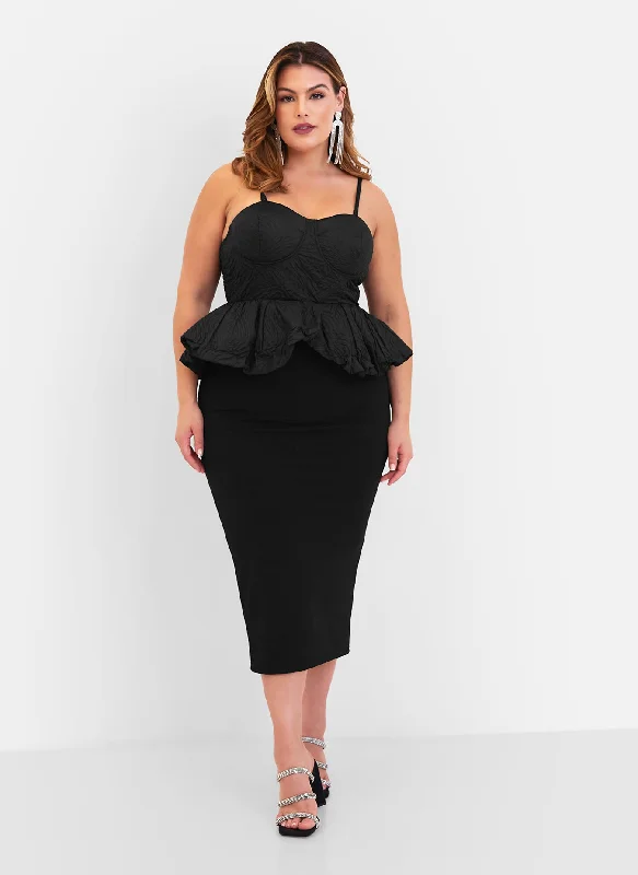 Wrap - style midi dresses in silk for a sophisticated office lookPosh Corset Peplum Midi Bodycon Dress Wrap - style midi dresses in silk for a sophisticated office lookPosh Corset Peplum Midi Bodycon Dress