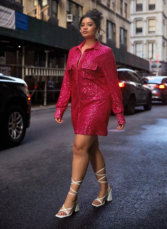 Midi dresses with side slits for a sexy and elegant appearanceSapphire Sequin Oversized Shirt Dress Midi dresses with side slits for a sexy and elegant appearanceSapphire Sequin Oversized Shirt Dress