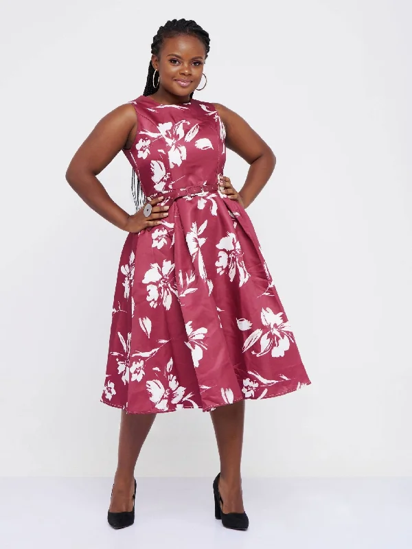 Midi dresses with patchwork patterns for a one - of - a - kind styleThe Fashion Frenzy Floral Skater - Maroon Midi dresses with patchwork patterns for a one - of - a - kind styleThe Fashion Frenzy Floral Skater - Maroon