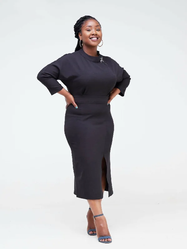 Midi dresses with asymmetric hems for a fashion - forward and dynamic appearanceThe Fashion Frenzy Front Slit Pencil Dress - Black Midi dresses with asymmetric hems for a fashion - forward and dynamic appearanceThe Fashion Frenzy Front Slit Pencil Dress - Black