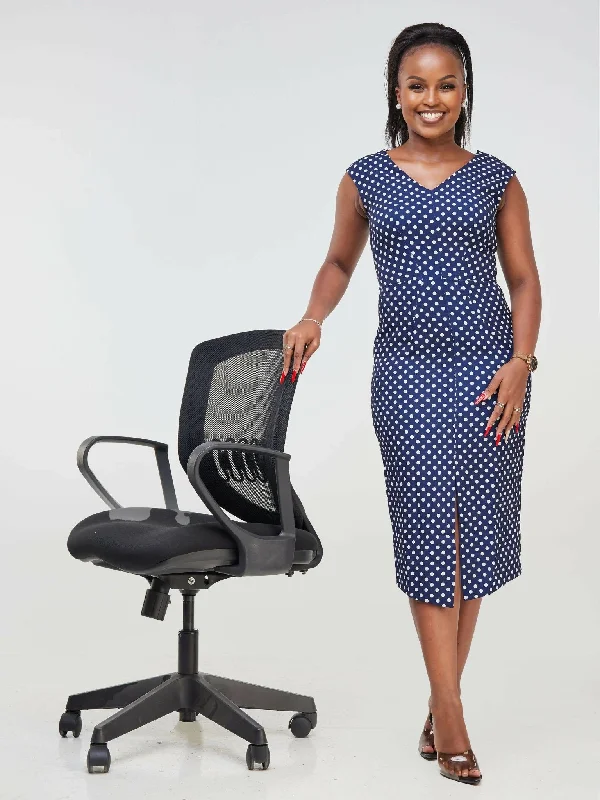 Plaid midi dresses for a fall - themed family gatheringThe Fashion Frenzy Polka Pencil Dress - Blue