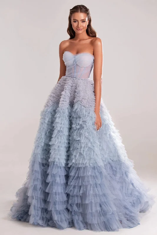 Satin maxi dresses with a high - low hem for a modern twistChasing Desire Strapless Frill-Layered Maxi Dress Satin maxi dresses with a high - low hem for a modern twistChasing Desire Strapless Frill-Layered Maxi Dress
