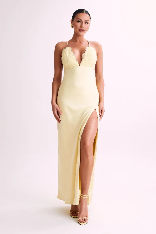 Maxi dresses with an asymmetric hem for a fashion - forward and eye - catching designGina Satin Slip Maxi Dress With Lace - Lemon Maxi dresses with an asymmetric hem for a fashion - forward and eye - catching designGina Satin Slip Maxi Dress With Lace - Lemon