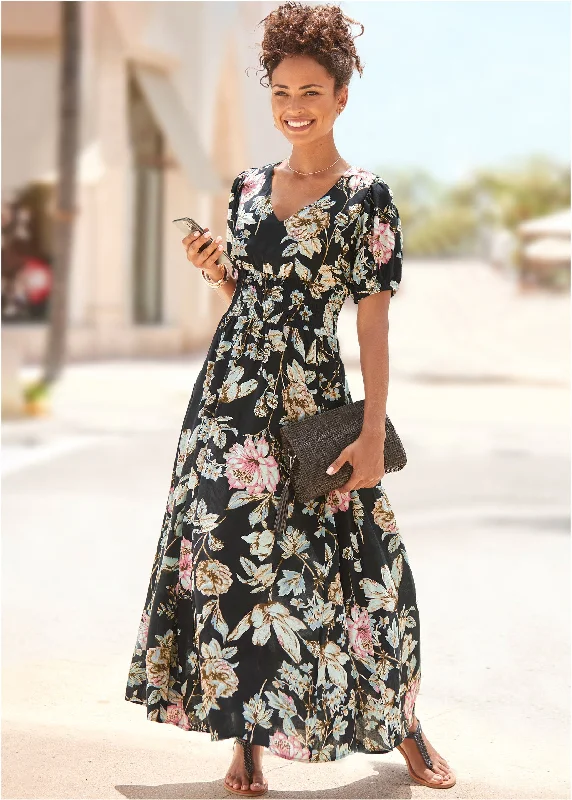 Maxi dresses with an empire waist for a flattering fit on all body typesFloral Maxi Dress - Black Multi Maxi dresses with an empire waist for a flattering fit on all body typesFloral Maxi Dress - Black Multi