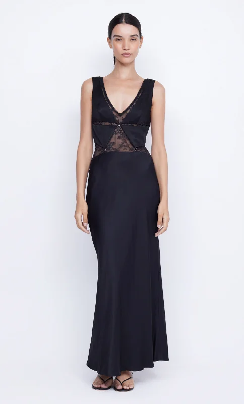 Maxi dresses with an asymmetric hem for a fashion - forward and eye - catching designJULIETTE V NECK MAXI DRESS - BLACK Maxi dresses with an asymmetric hem for a fashion - forward and eye - catching designJULIETTE V NECK MAXI DRESS - BLACK
