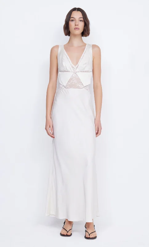 Maxi dresses with a keyhole back for a sexy detailJULIETTE V NECK MAXI DRESS - IVORY