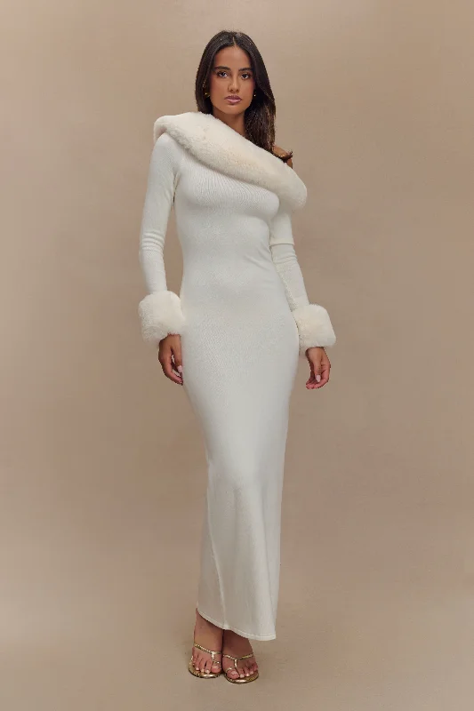 Maxi dresses with a button - down front for a classic lookKarleigh Faux Fur Knit Maxi Dress - Ivory Maxi dresses with a button - down front for a classic lookKarleigh Faux Fur Knit Maxi Dress - Ivory