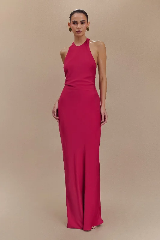 Maxi dresses with side slits for a touch of allureRinna Satin Halter Maxi Dress - Pink Cherry Maxi dresses with side slits for a touch of allureRinna Satin Halter Maxi Dress - Pink Cherry