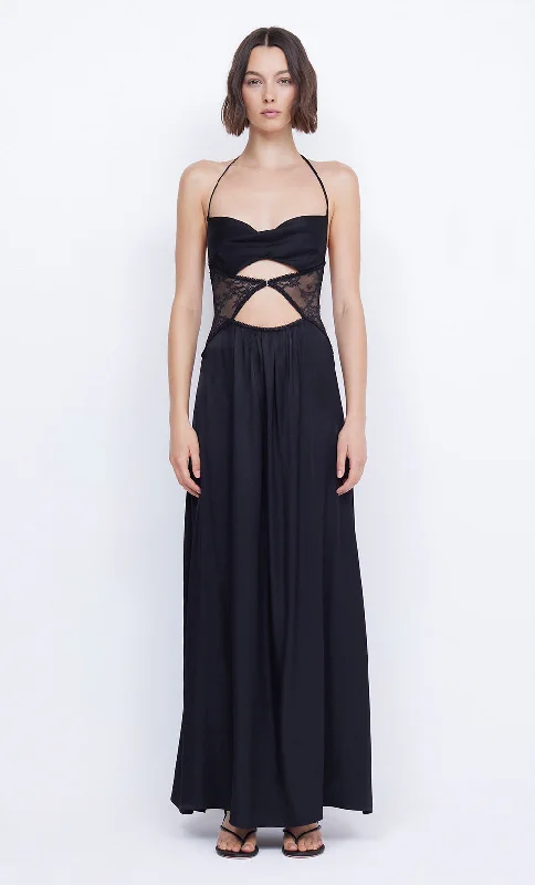 Maxi dresses with a V - neckline for a flattering and elongating shapeSANTAL HALTER MAXI DRESS - BLACK Maxi dresses with a V - neckline for a flattering and elongating shapeSANTAL HALTER MAXI DRESS - BLACK