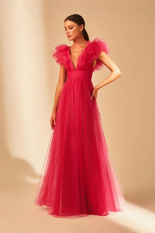 Maxi dresses with a button - down front for a classic lookVielle Tulle Maxi Dress