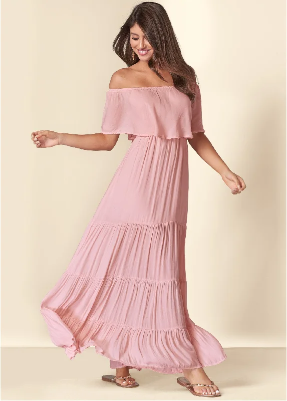 Plaid maxi dresses for fall fashion eventsTiered Maxi Dress - Blush
