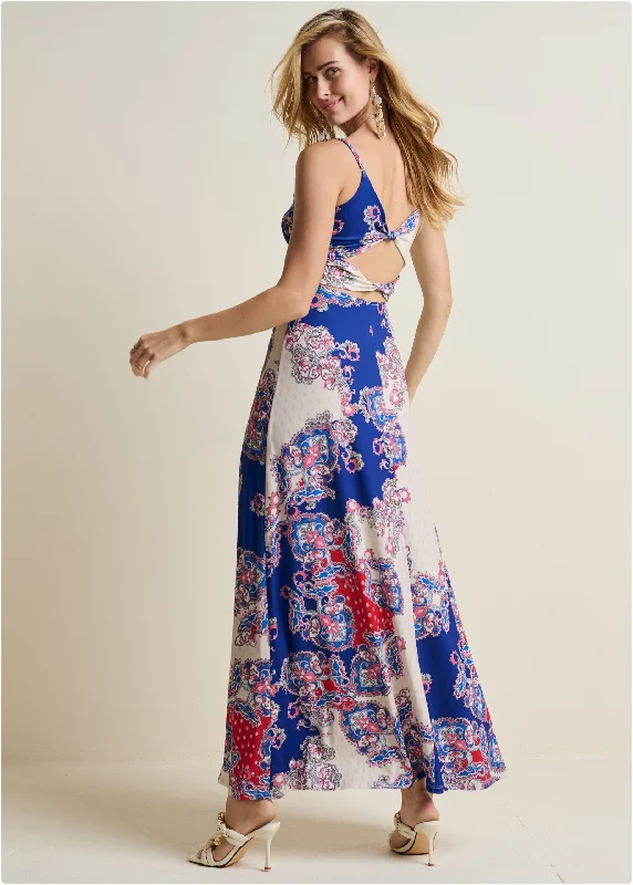 Maxi dresses with pom - pom trims for a playful and festive lookTwist Back Maxi Dress - Red Multi Maxi dresses with pom - pom trims for a playful and festive lookTwist Back Maxi Dress - Red Multi