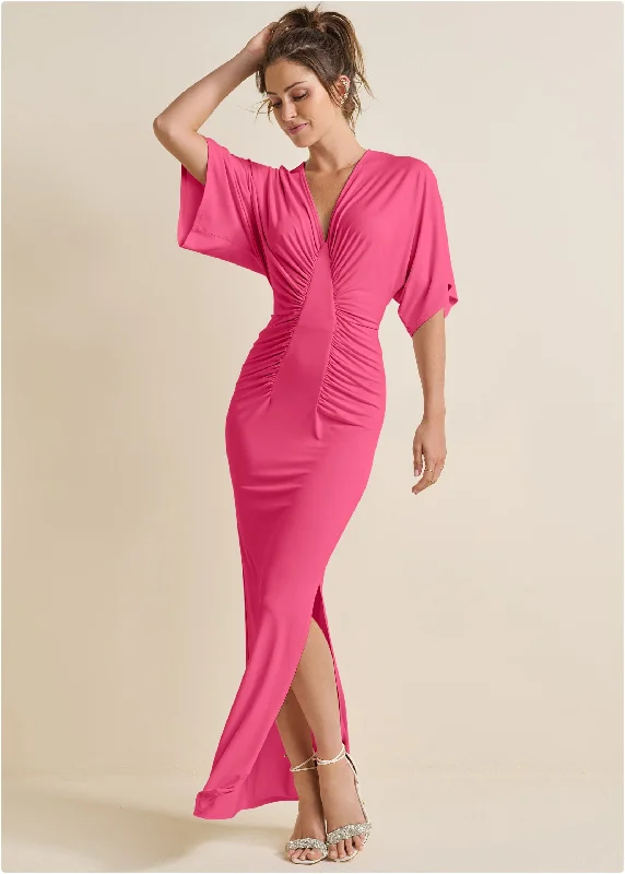 Maxi dresses with geometric prints for a contemporary aestheticDrape Sleeve Maxi Dress - Hot Pink Maxi dresses with geometric prints for a contemporary aestheticDrape Sleeve Maxi Dress - Hot Pink