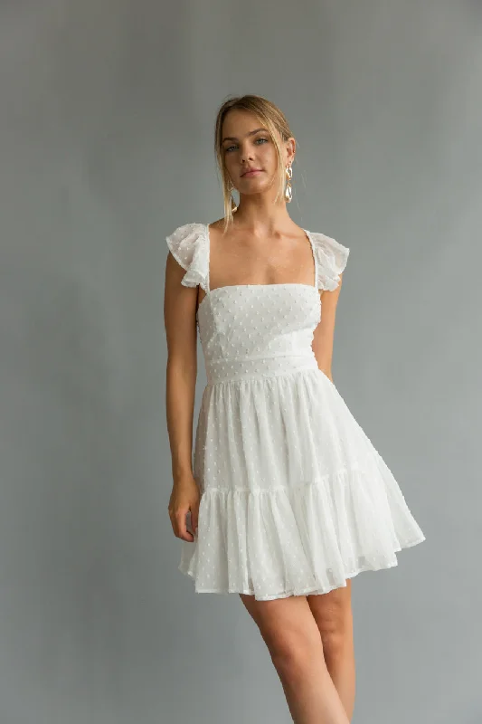 Polyester mini dresses for easy careAimee Flutter Sleeve Open Back Mini Dress