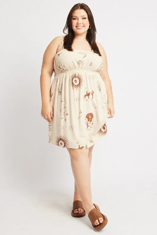 Cotton mini dresses for a comfortable everyday optionBeige Abstract Cutout Detail Mini Dress Cotton mini dresses for a comfortable everyday optionBeige Abstract Cutout Detail Mini Dress