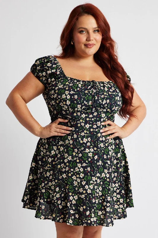 Mini dresses with asymmetric hems for a fashion - forward lookBlue Ditsy Gather Front Tie Mini Dress Mini dresses with asymmetric hems for a fashion - forward lookBlue Ditsy Gather Front Tie Mini Dress
