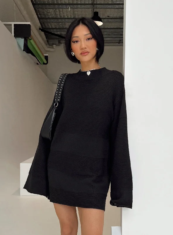 Denim mini dresses with distressed detailsCheyenne Knit Sweater Dress Black