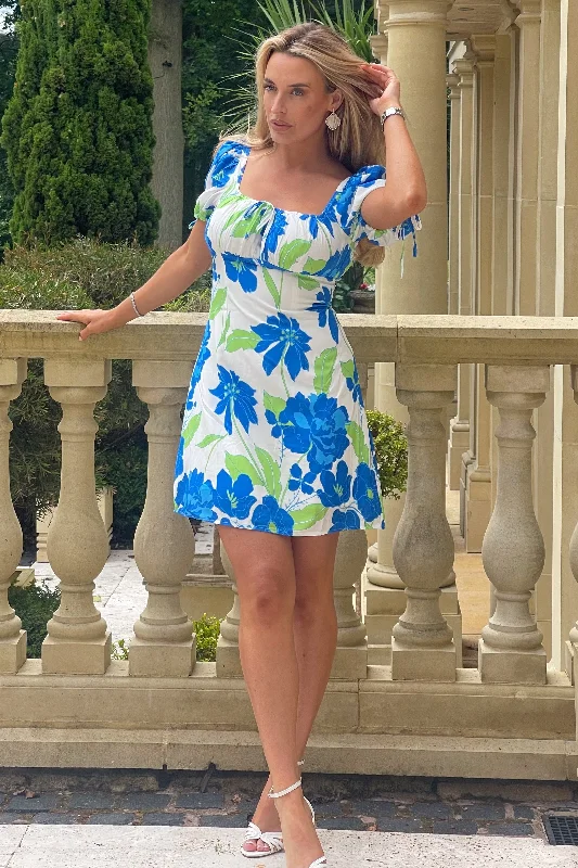 Mini dresses with high - low hems for a modern twistKarina Square Neck Mini Dress Blue Floral Mini dresses with high - low hems for a modern twistKarina Square Neck Mini Dress Blue Floral