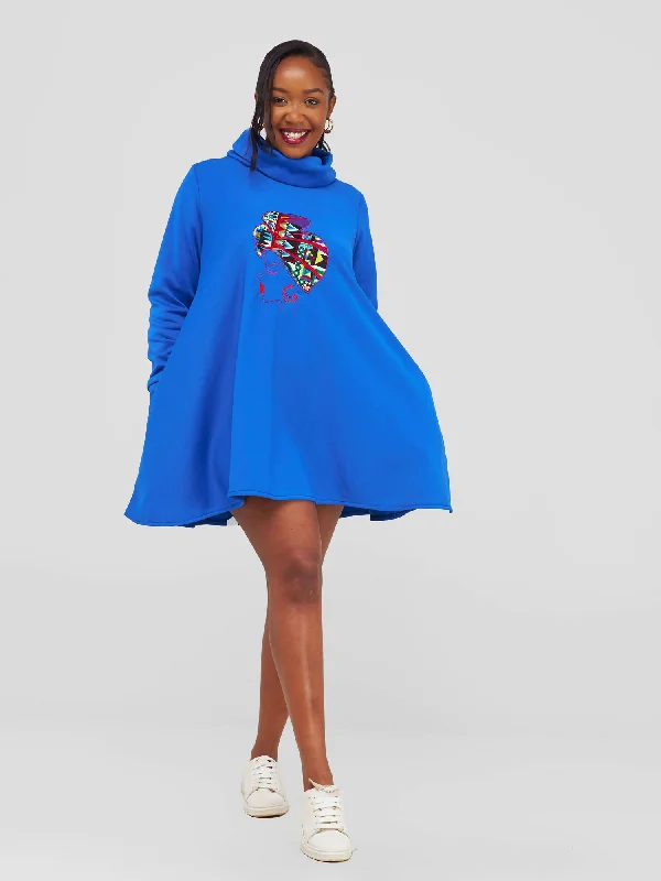 Mini dresses with ribbed textures for a unique appearanceKhay Designs Ankara Pockets And Front Embroidery Fleece Dress - Blue Mini dresses with ribbed textures for a unique appearanceKhay Designs Ankara Pockets And Front Embroidery Fleece Dress - Blue