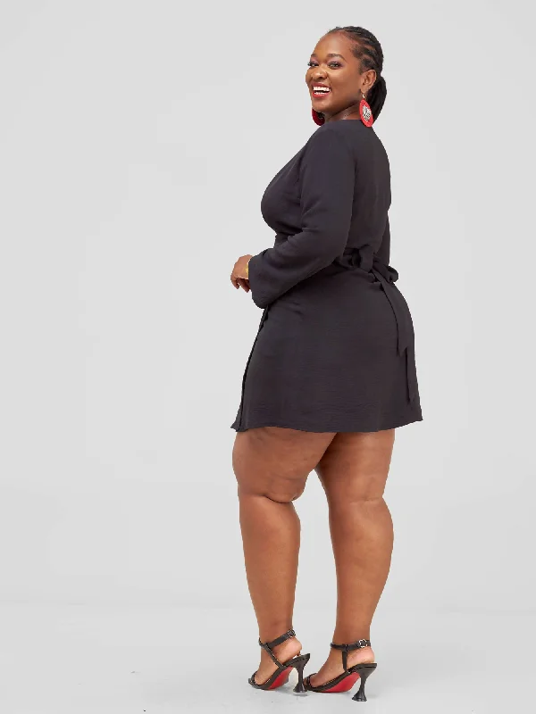 Linen mini dresses for a breathable summer optionPurple Thread Canberra Wrap Dress - Black Linen mini dresses for a breathable summer optionPurple Thread Canberra Wrap Dress - Black