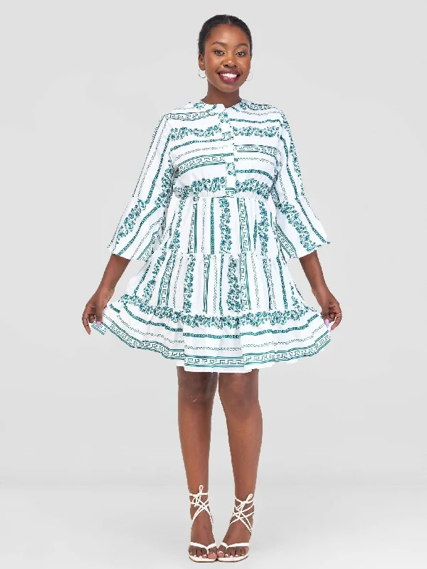 Cotton mini dresses for a comfortable everyday optionStylish Sisters Dress - Green / White Cotton mini dresses for a comfortable everyday optionStylish Sisters Dress - Green / White