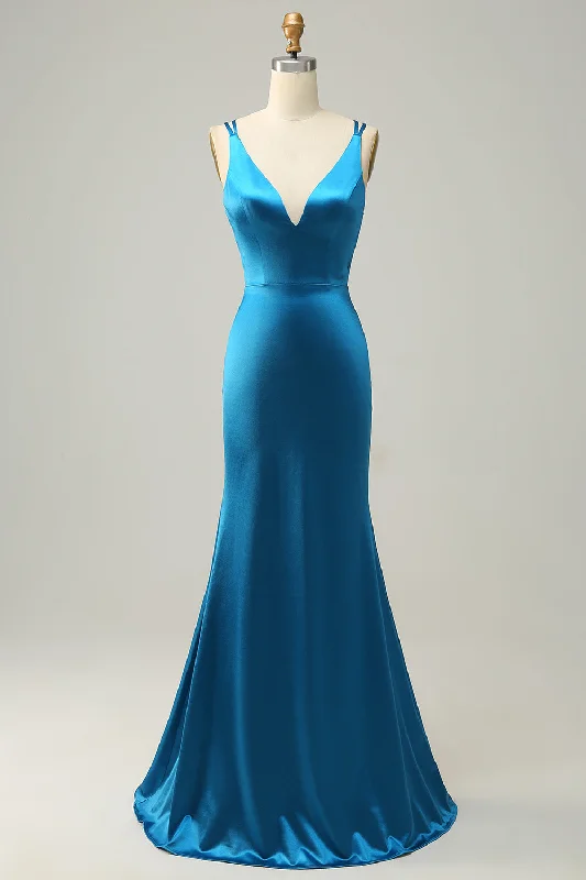A - line party dresses with a floral print for spring eventsBlue Mermaid Backless Long Prom Dress A - line party dresses with a floral print for spring eventsBlue Mermaid Backless Long Prom Dress