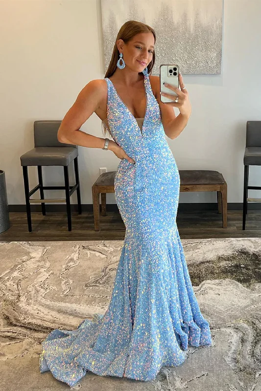 Tea - length party dresses for a sophisticated and versatile optionBlue Sequins Mermaid Prom Dress Tea - length party dresses for a sophisticated and versatile optionBlue Sequins Mermaid Prom Dress