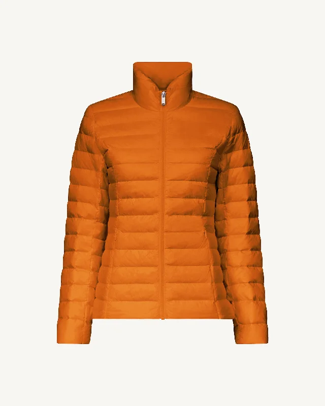 down coat with reflective strips for safetyBurnt orange Cha lightweight puffer jacket down coat with reflective strips for safetyBurnt orange Cha lightweight puffer jacket