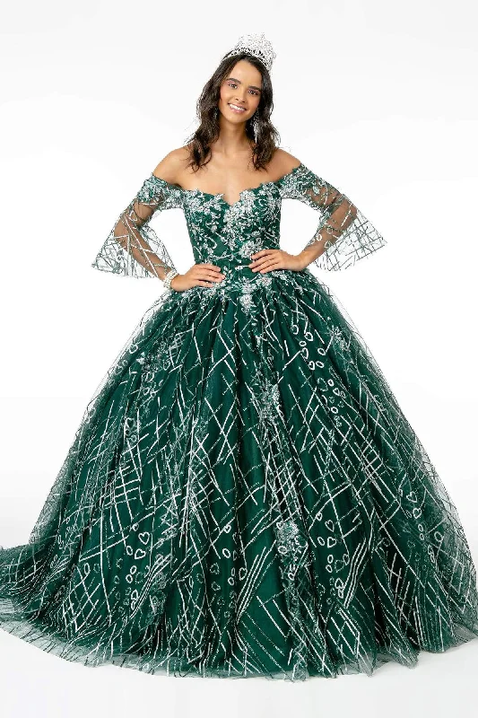 Formal dresses with embroidered panels and tulle overlays for a fairytale promElizabeth K - GL2911 Glitter Off-Shoulder Ballgown Formal dresses with embroidered panels and tulle overlays for a fairytale promElizabeth K - GL2911 Glitter Off-Shoulder Ballgown