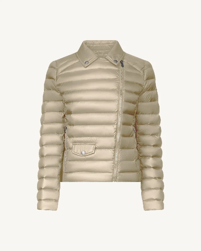 down coat for plus - size men​Emily leather biker-style down jacket Beige