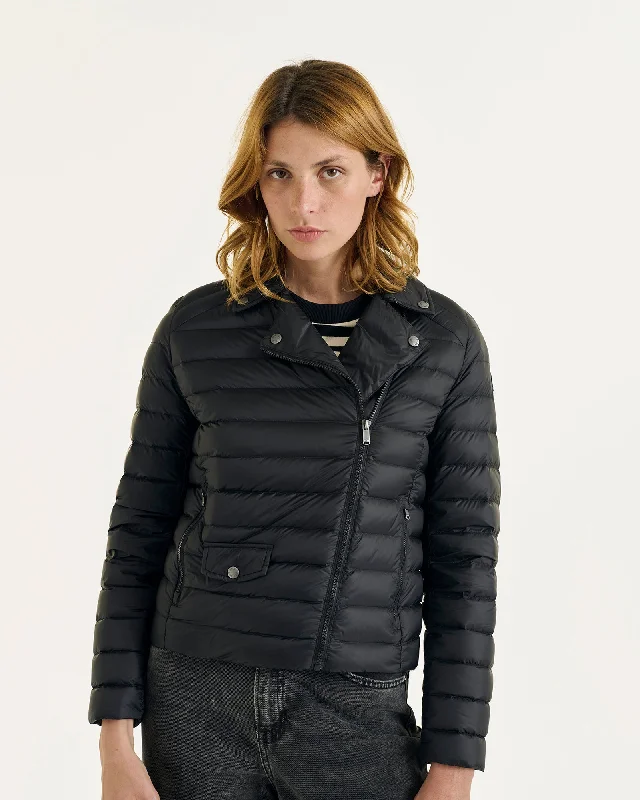 down coat for petite women​Emily leather biker-style down jacket Black