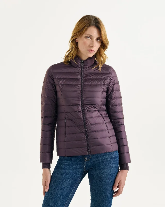 hooded down coat for winter commuting​Fig Cha lightweight puffer jacket