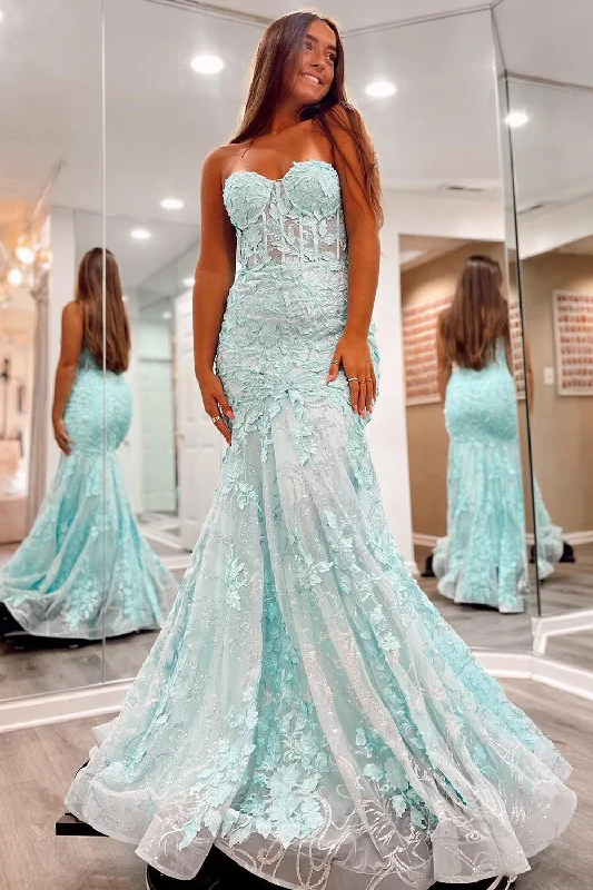 Prom party dresses with a glamorous and elegant aestheticGreen Strapless Mermaid Corset Prom Dress with Appliques Prom party dresses with a glamorous and elegant aestheticGreen Strapless Mermaid Corset Prom Dress with Appliques