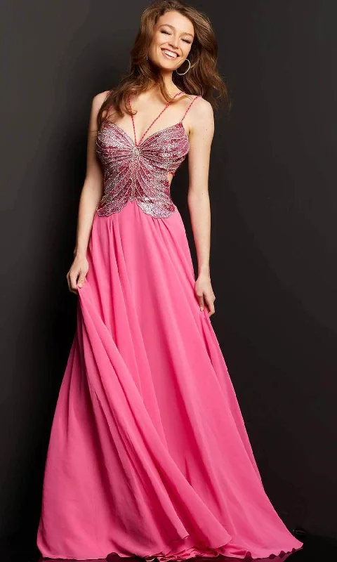 Formal dresses with high - low hems and floral embroidery for a unique prom styleJovani 000297 - Butterfly Motif Chiffon Prom Dress Formal dresses with high - low hems and floral embroidery for a unique prom styleJovani 000297 - Butterfly Motif Chiffon Prom Dress