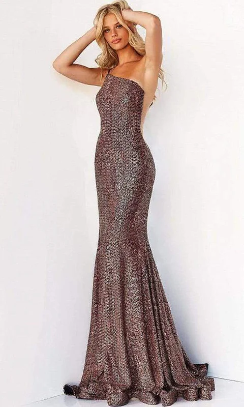 Prom dresses with pom - pom - decorated hems and cotton - blend fabrics for a playful and comfortable formal styleJovani - 06333 Asymmetric Shiny Trumpet Gown Prom dresses with pom - pom - decorated hems and cotton - blend fabrics for a playful and comfortable formal styleJovani - 06333 Asymmetric Shiny Trumpet Gown