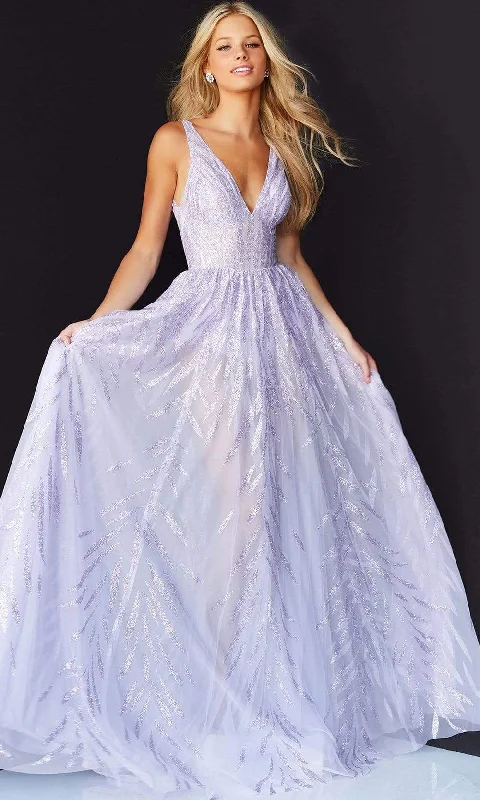 Formal dresses with high - low hems and floral embroidery for a unique prom styleJovani - 06687 Sequined Deep V-Neck A-Line Gown Formal dresses with high - low hems and floral embroidery for a unique prom styleJovani - 06687 Sequined Deep V-Neck A-Line Gown