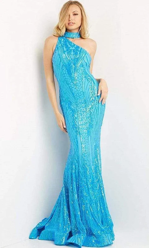 Formal dresses with off - the - shoulder sleeves and rhinestone accents for a sophisticated promJovani - 08338 Choker Neck Sequin Embellished Mermaid Evening Dress Formal dresses with off - the - shoulder sleeves and rhinestone accents for a sophisticated promJovani - 08338 Choker Neck Sequin Embellished Mermaid Evening Dress
