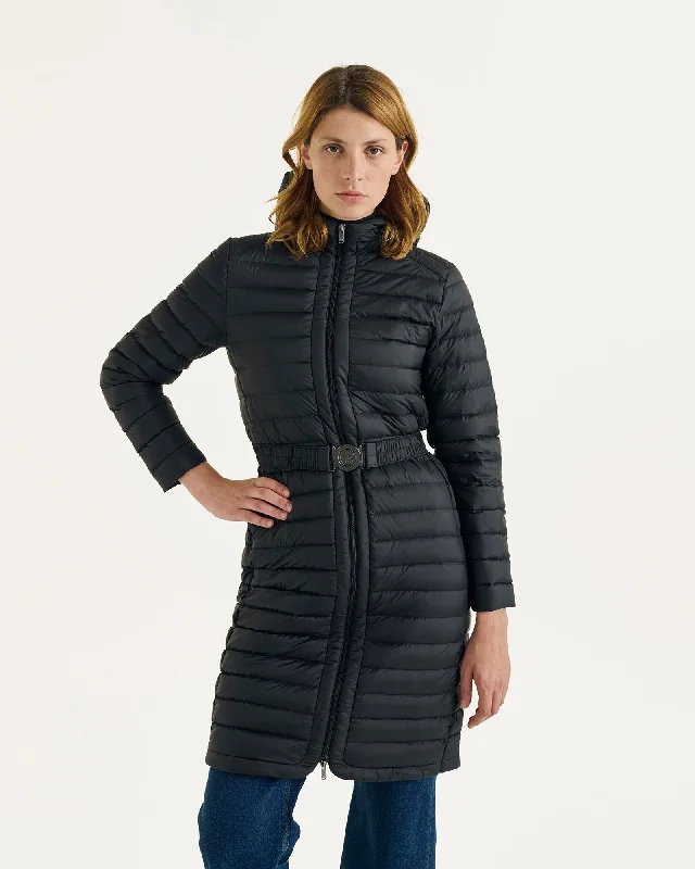 down coat for winter tennis players​Lisy long hooded down jacket Black