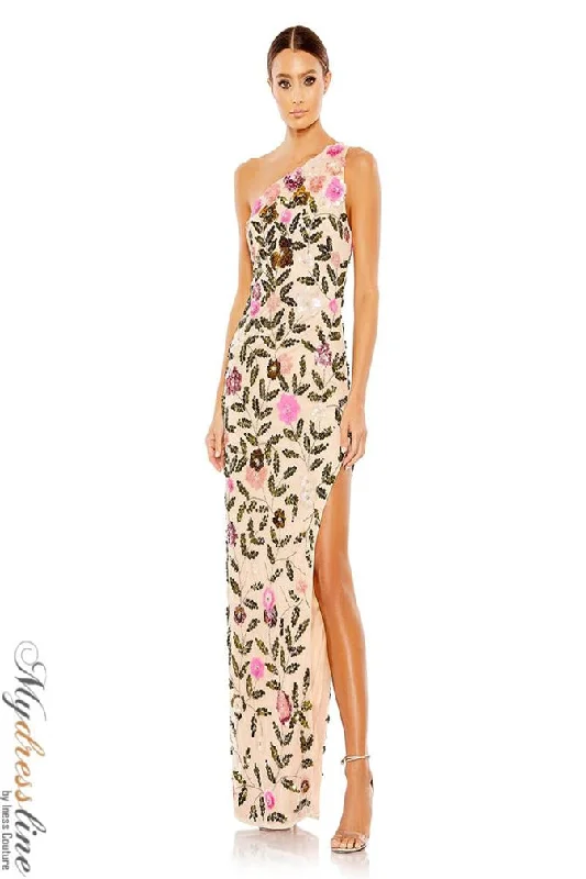 Prom dresses with cold - shoulder ruffled sleeves and floral prints for a romantic and fashionable styleMac Duggal 10903 Prom dresses with cold - shoulder ruffled sleeves and floral prints for a romantic and fashionable styleMac Duggal 10903
