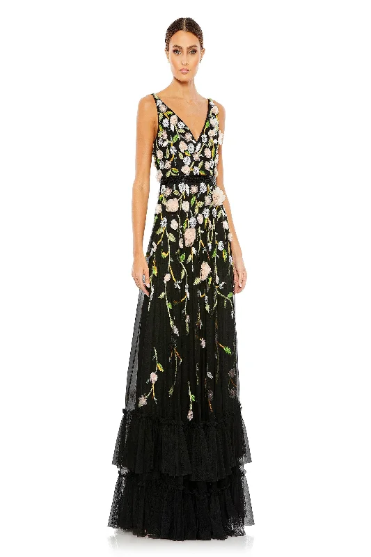 Formal dresses with embroidered panels and tulle overlays for a fairytale promMac Duggal 9171 Formal dresses with embroidered panels and tulle overlays for a fairytale promMac Duggal 9171