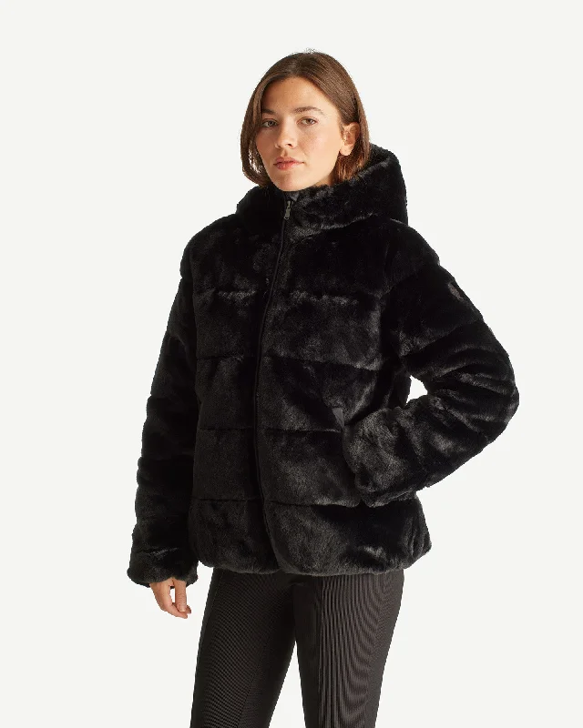 down coat for winter campers​Mona faux fur down jacket Black