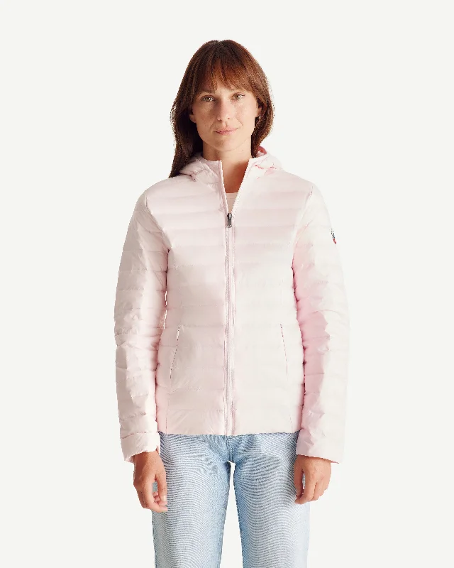 down coat with detachable fur trimPetal rose Cloe lightweight hooded puffer jacket down coat with detachable fur trimPetal rose Cloe lightweight hooded puffer jacket