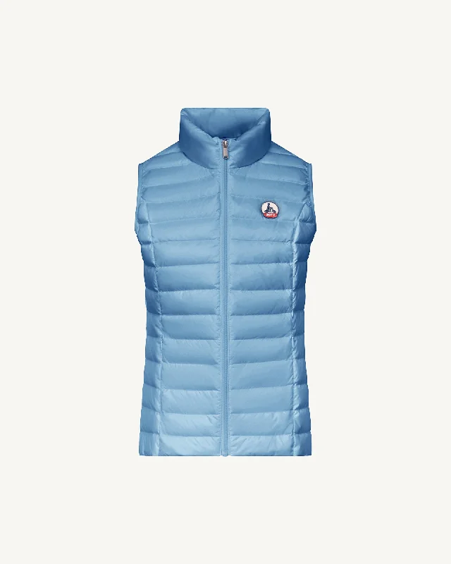 down coat for skiing and snowboardingWashed blue Seda lightweight sleeveless puffer jacket down coat for skiing and snowboardingWashed blue Seda lightweight sleeveless puffer jacket