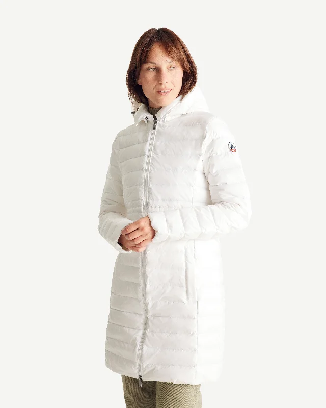 slim - fit down coat for men​White Vero long hooded puffer jacket